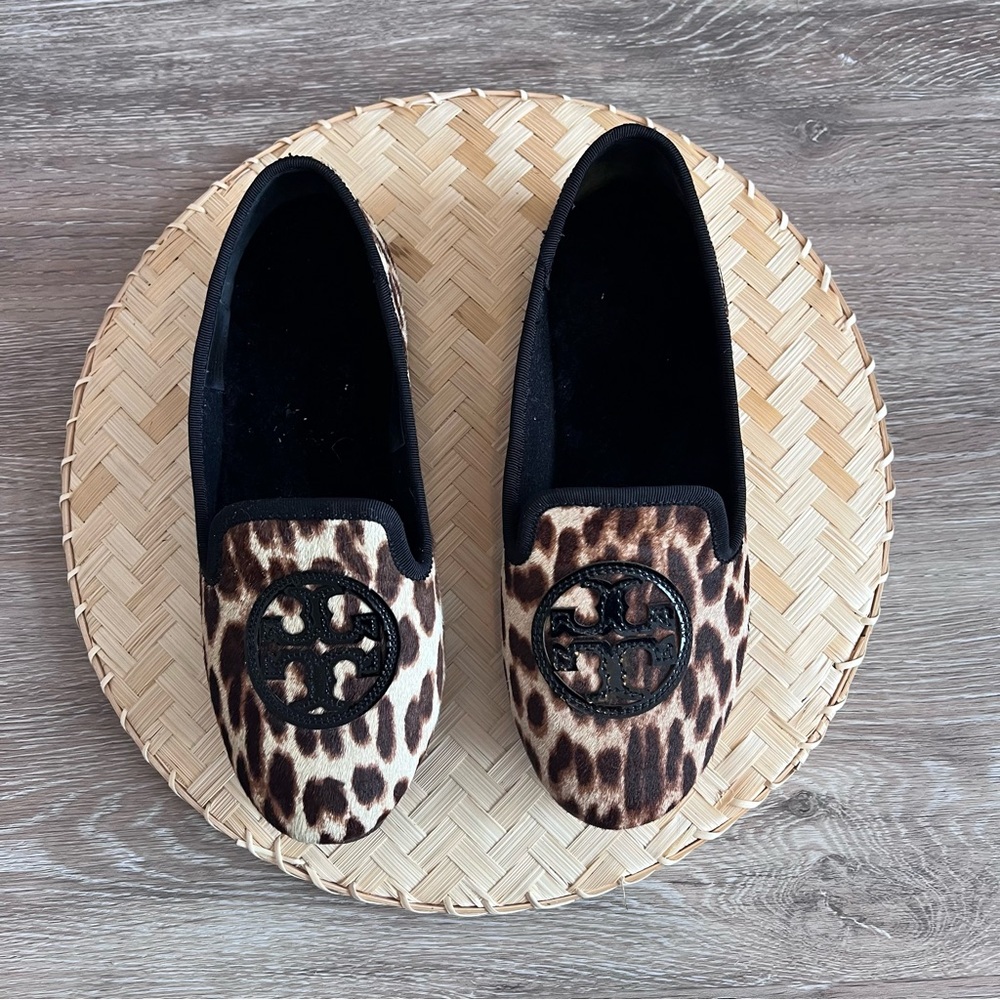 Tory Burch‎ leopard printed calf hair house shoes loafers
